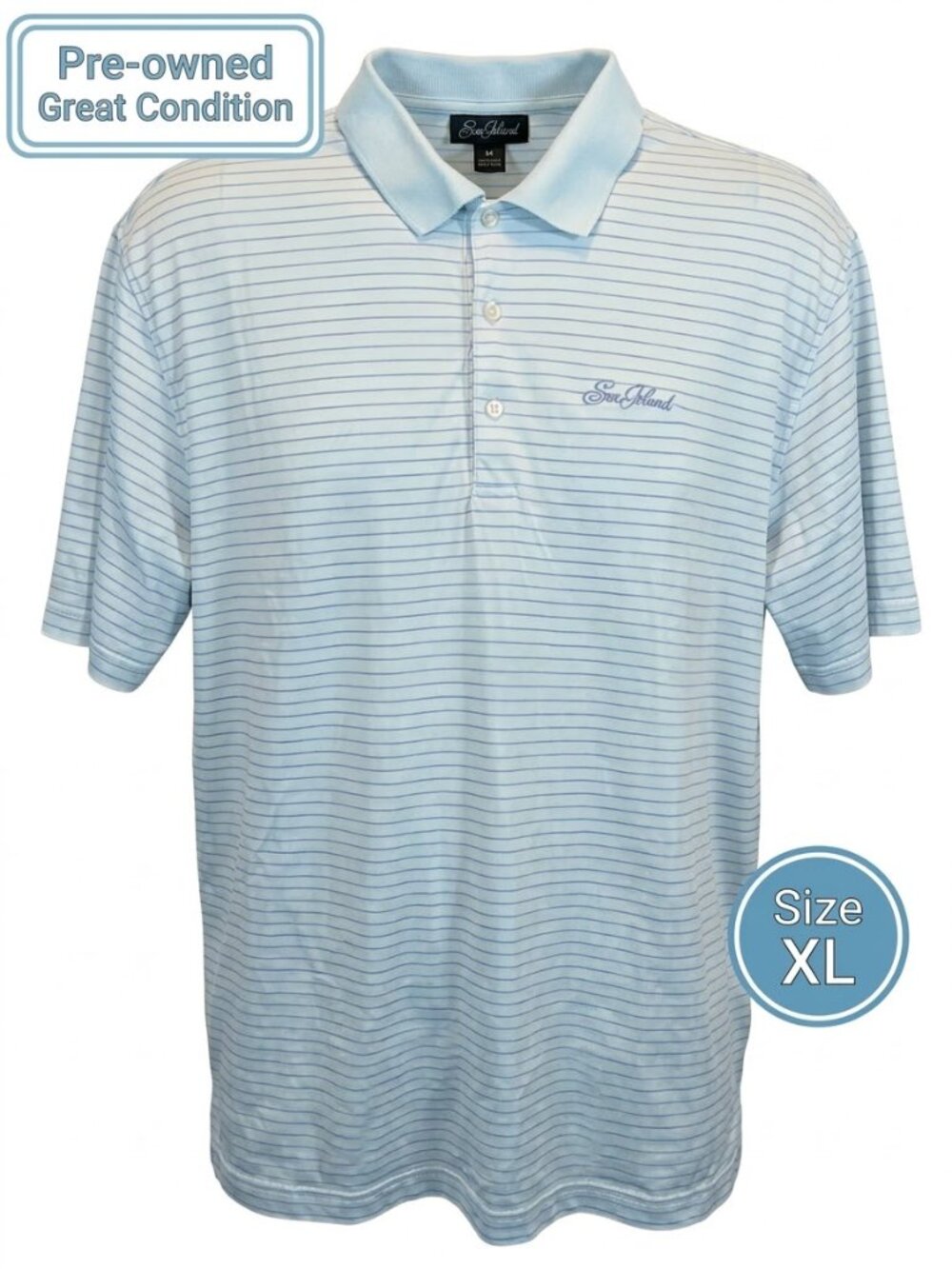 Peter Millar Sea Island Polo Shirt – Size XL – Light Blue Striped
